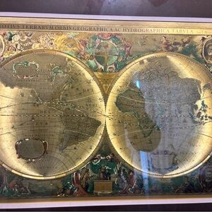 Old World Map Wall Art in Gold Frame